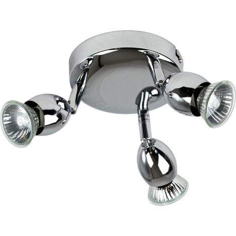 Plafonnier rond metal chrome 3 spots orientables Applique plafond halogene GU10 42 W (1/3)