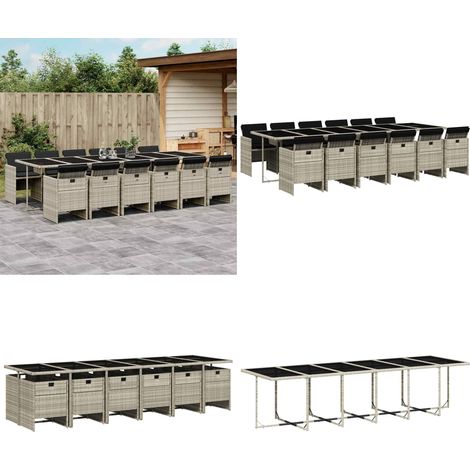 Ensemble à manger de jardin et coussins 13 pcs gris clair rotin - Salon De Jardin - Meuble De Jardin - Set De Salon De Jardin - Mobilier De Jardin - Table De Jardin - Home & Living (1/5)