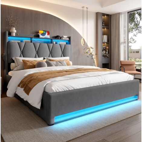 letto contenitore 140x200 USB LED velluto OKMYHOME (1/5)