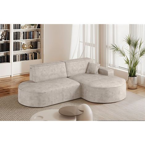 Ecksofa Schlafsofa Sofa VENEDIG Stoff Poso Altweiß Ottomane Rechts (1/5)