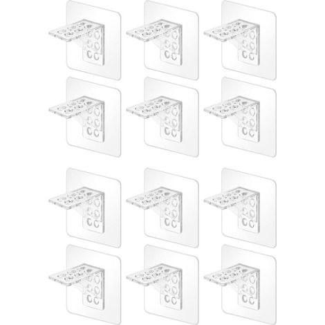 Support d'angle - Support d'étagère - Autocollant - 70 x 70 mm - 12 Pièces - Pour Armoires et Penderies - Transparent (1/5)