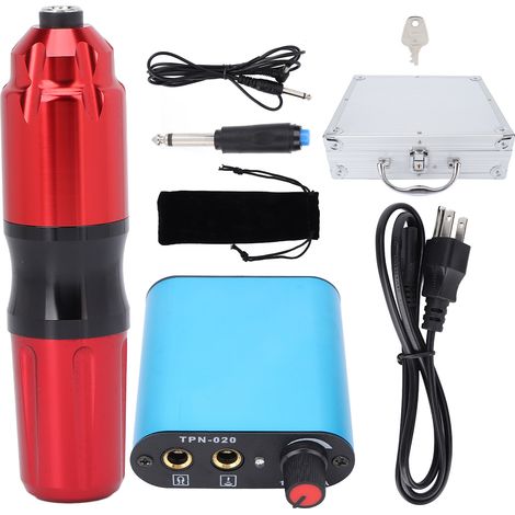 Kit de machine à tatouer stylo, alliage aluminium, interface DC, cordon clip, alimentation électrique 90‑265V prise US, ensemble rotatif (1/5)