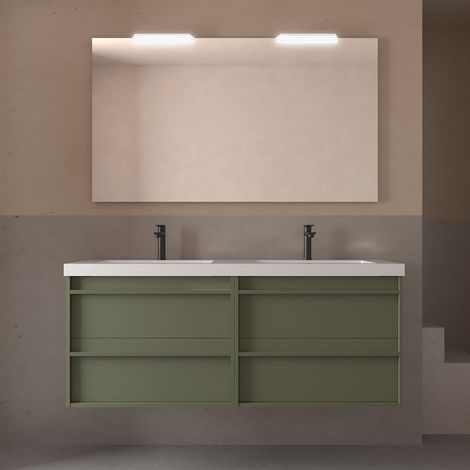 Ensemble complet ATTILA 1400 4 tiroirs GREEN SATIN + meuble vasque + miroir + lampe (1/2)