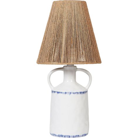Lampe de Table en Céramique Blanche et Corde en Papier avec Poignées 51 cm de Chevet Larissos