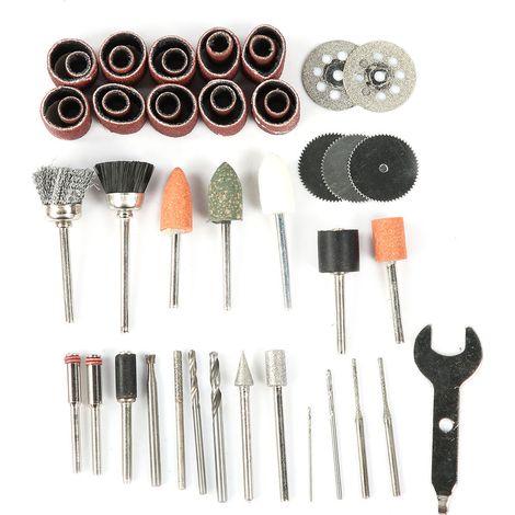 46-teiliges Zubehörset für elektrische Schleifmaschinen: Schleifpapier, Legierung zum Schneiden, Schleifen und Polieren, Drahtbürste, Steinschleifkopf, Diamantschleifkopf (1/5)