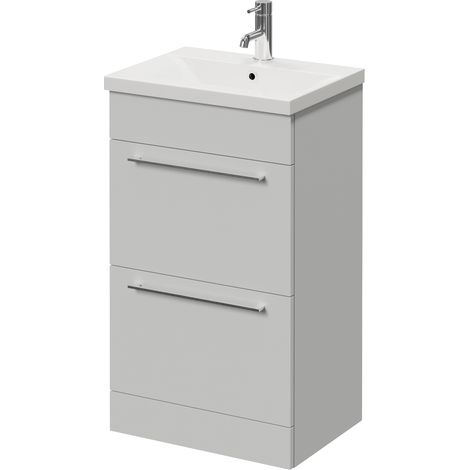 Napoli 390 Gloss Grey Pearl 500mm 2 Drawer Vanity Unit with Glide Basin - 500mm - Chrome 320mm Handle