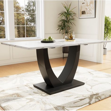 MEUBLIV Table à manger 140 x 75 x 75,5 cm blanc et noir avec pieds réglables (1/5)