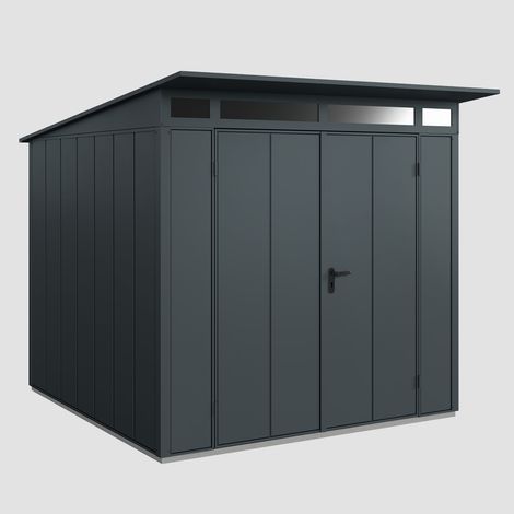 Hörmann Ecostar Metall-Gerätehaus Elegant mit Pultdach Typ 2, 248 x 283 cm, anthrazitgrau, 5,7 m², 2-flüglige Tür