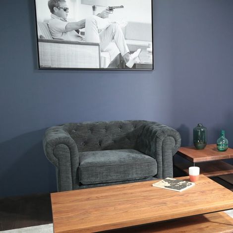 Fauteuil chesterfield en tissu anthracite chiné YORK (1/5)
