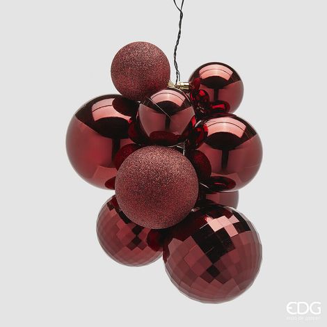 EDG Enzo De Gasperi Addobbo di Natale Grappolo MirrorMix 10 Pz Burgundy