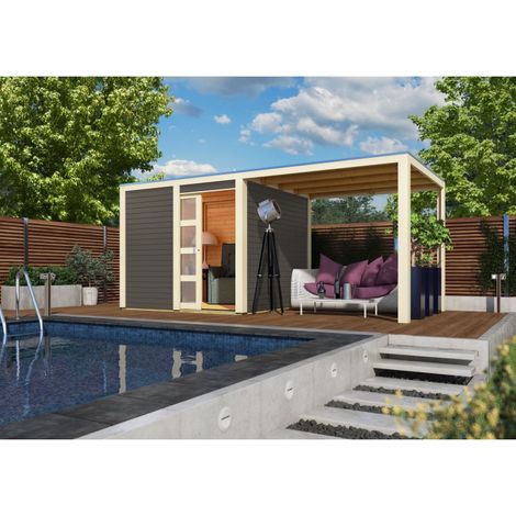 Abri Jardin Bois Qubic 11.65m² Appentis 5.6m² Gris Karibu (1/5)