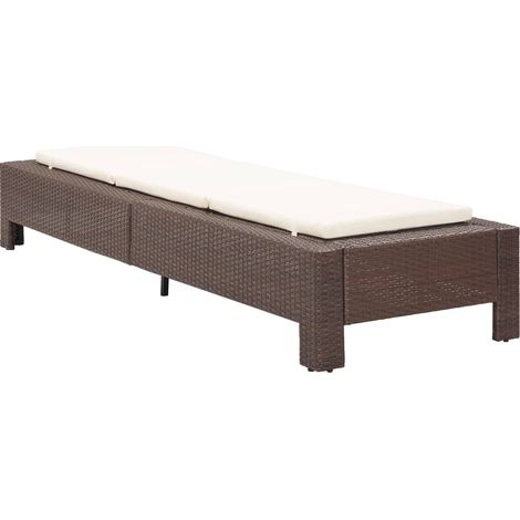 Chaise longue Transat Bain de soleil avec coussin Marron Résine tressée