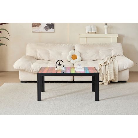 Table basse rectangulaire en verre trempé et métal noir 100 x 60 x 45 cm REDOM (1/5)