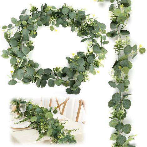 2 Pièces Guirlande, 180cm Feuilles Artificielles, Plastique Textile, Fleurs Blanches, Mariage Fête Décoration (1/5)