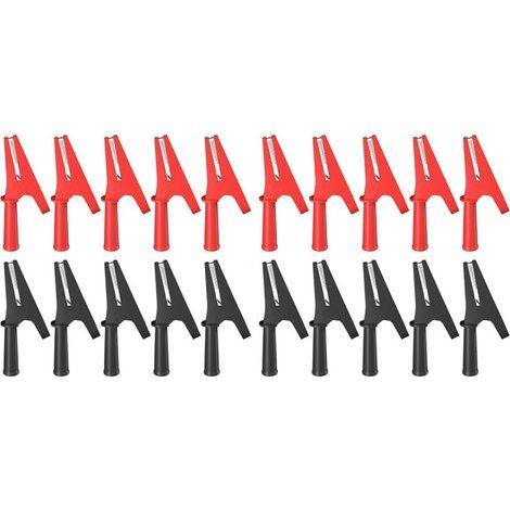 20 Stück vollisolierte 30-A-Schutz-Krokodilklemmen mit 4-mm-Bananenstecker für elektrische Prüfungen von Kfz-Batterien, rot und schwarz (1/5)