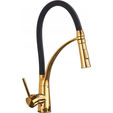 Grifo de cocina - negro con oro - extensión flexible (1/5)