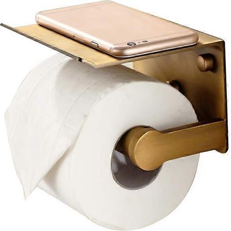 Porte-papier toilette multifonctionnel en aluminium spatial antique, étagère de rangement pour rouleaux de papier toilette, étagère murale pour téléphone portable, accessoires de salle de bain (1/5)