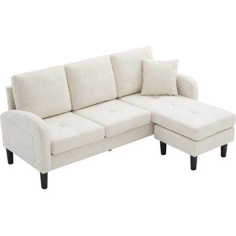 166 x 118 x 77 cm, canapé d'angle en L avec méridienne – canapé 3 places, tissu coton-lin respirant, pieds en plastique, design modulaire, idéal pour salon, appartements et bureaux (1/5)