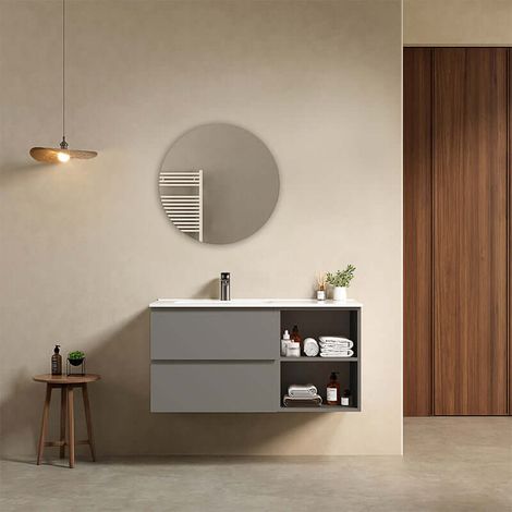 Mobile bagno sospeso 100 cm Grigio Londra Lavabo a Sinistra in Ceramica Specchio Tondo - Fiji Paint Plus (1/4)