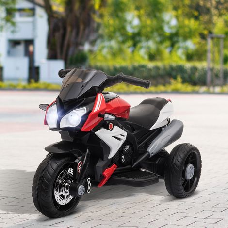 Moto eléctrica infantil, luces y sonidos, 3 km/h, recargable, plástico y metal, negro/rojo (1/5)
