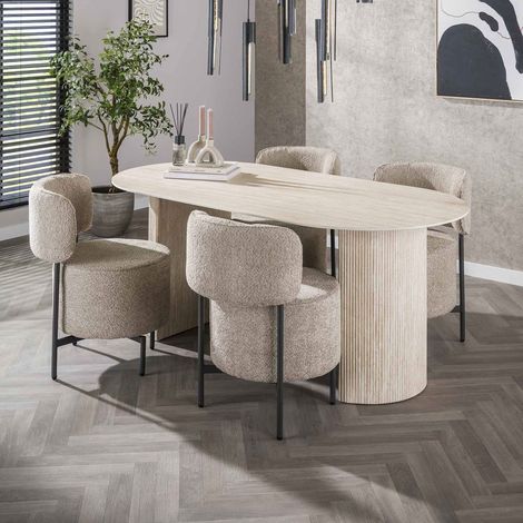 M&S – Table à manger ovale 180x90x77 cm – Plateau en céramique effet travertin – Design contemporain et finition facile à entretenir