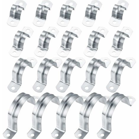 DEESSE SHOP - Lot de 20 colliers de serrage en acier inoxydable 304, 16 mm/20 mm/32 mm/50 mm, anneau de serrage en U pour fixation, collier de serrage pour tuyaux de gaz, tuyaux en plastique, tuyaux e (1/5)