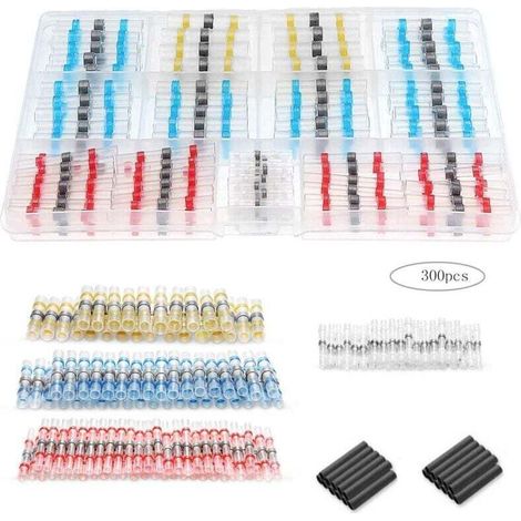 Connettore elettrico, 300 terminali elettrici crimpati, kit di connettori terminali termosaldabili di grado marino, connettore a saldare impermeabile per moto, nautica e settore automobilistico -Crezu