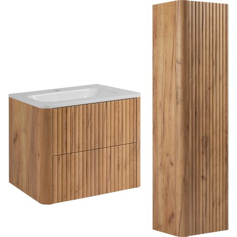 Set mobili bagno base 60 con lavabo e colonna, rovere craft, 60,30 x 48,4 x 43,7 cm (1/5)