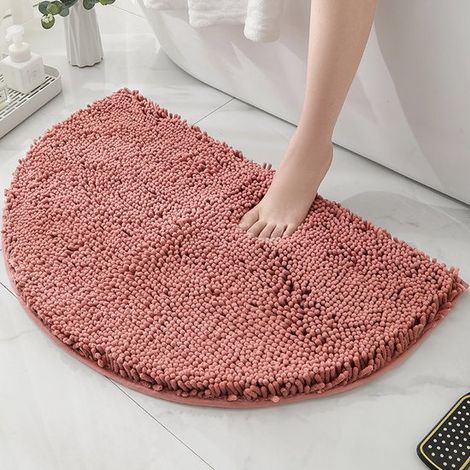 Tapis de bain semi-circulaire en chenille et tapis de douche absorbant, lavable, violet foncé, 50x80 cm. (1/5)