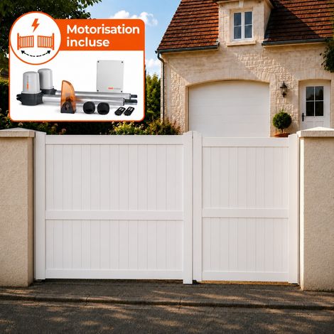Portail battant électrique PVC blanc avec moteur Sentinel H 180 x L 250 GUÉRANDE (1/5)