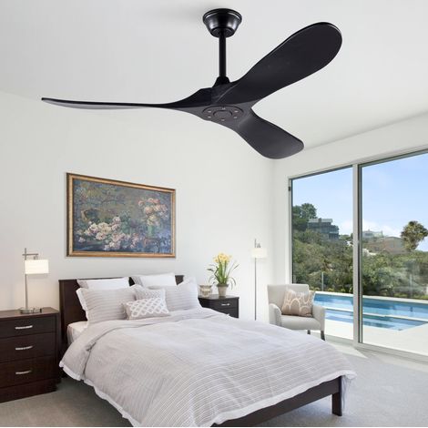 OKWISH Deckenventilator 52 Zoll Schwarz, 3 Holzflügel, ohne Licht, Fernbedienung (1/5)