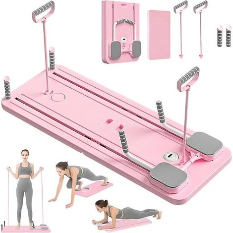 Pilates Reformer Compact - 5 en 1 - Pliable - Roulette abdominale rebondissante automatique avec minuterie - Planche abdominale multifonction pour la maison et la salle de sport (1/5)