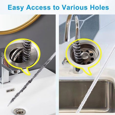 Kit de 2 Brosses de Débouchage 60 cm pour Canalisations et Éviers - Outil de Nettoyage de Drain d'Égout Professionnel (1/4)