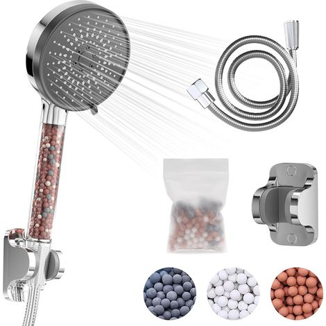 Pommeau de douche avec flexible de 1,5 m - Pommeau de douche haute pression avec 6 jets et filtre - Élimine le chlore (1/4)