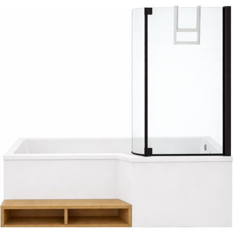 Pack baignoire bain douche 160 x 90 JACOB DELAFON Neo version droite + pare bain noir mat + tablier de baignoire en niche