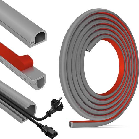 Goulotte Passe Cable adhésive Cache Fil Electrique Flexible goulotte Cache Cable Mural à Ouverture latérale Passage Fil Electrique (14mm×10mm×6m, Gris) (1/5)