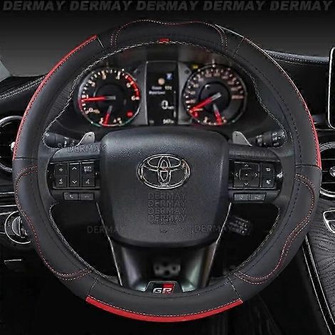 Housse de volant en cuir véritable pour Toyota Hilux Pickup (1968-2023), style sport, couleur rouge (B). Accessoires auto. (1/4)