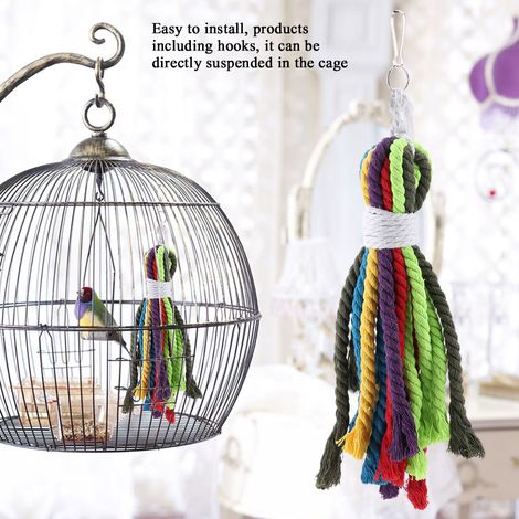 Jouet à mâcher en corde de coton multicolore pour oiseaux de petite et moyenne taille, idéal pour les perroquets en cage. (1/5)