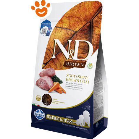 Farmina Dog N&D Brown Puppy Medium Maxi Agnello, Spirulina, Carota - Sacco 2 Kg - Cibo Secco Cani