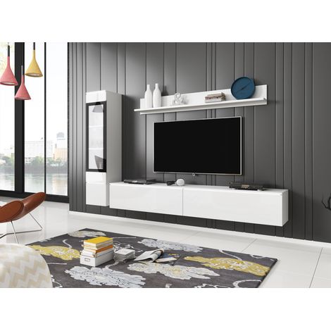 Bratex – Ensemble de meubles de salon VERA I – Vitrine 130 cm, meuble TV 180 cm, étagère 140 cm – Panneau laminé, verre trempé – Design moderne