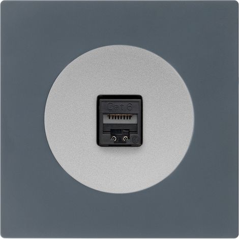 Prise RJ45 CAT6 ALU glossy DOM + plaque simple blue grey (1/5)