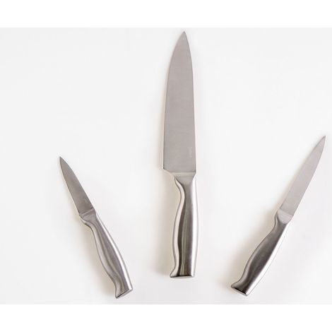 Knife Set Silver Stainless Steel 3 Pieces Hand-Sharpened 54 HRC Hardness Chef's Knife Modern Design MASHIKO