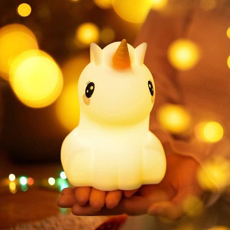 Veilleuse Licorne, Veilleuse Bébé Enfant, Veilleuse LED Portable Rechargeable avec Prise USB, Lampe de chevet Fille, Lampe de Chambre Multicolore, Lampe Tactile en Silicone 7 Couleurs (1/5)