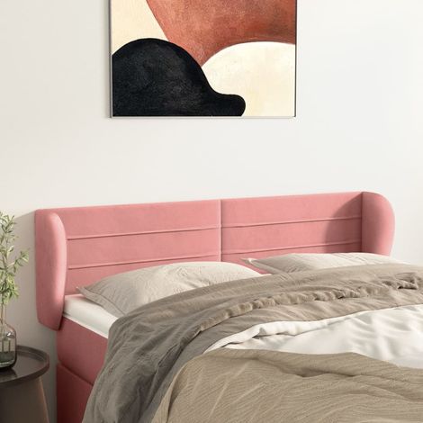 Tête de lit avec oreilles pour lit double, Tableau décoratif de chevet élégante Rose 147x23x78/88 cm Velours SDG33252 (1/5)
