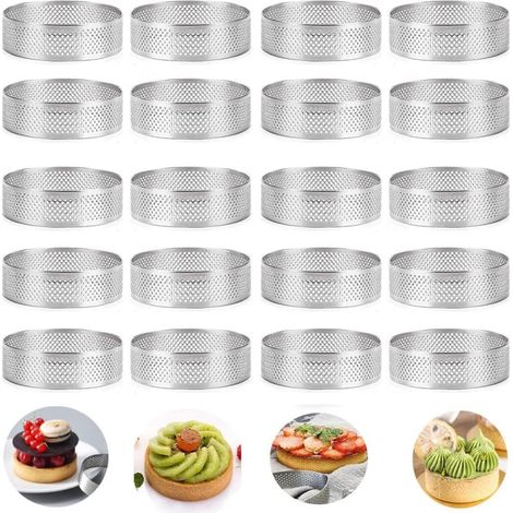 20 cercles à pâtisserie ronds perforés 8 cm adapté quiches gâteaux fruits mousse tous usages cuisine haut de gamme (1/5)