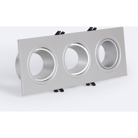 Portafaretto Downlight Quadrato Basculante per tre Lampadine LED GU10 / GU5.4 Foro 75x235 mm Argento