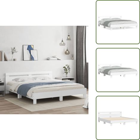 The Living Store Bettgestell mit Kopfteil Weiß 200x200 cm Holzwerkstoff - Holzbettfassungen - Doppelbett - Bettkopfteil - Weißes Bett - Massivholzbette