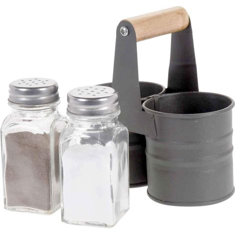 Salz- und Pfefferstreuer-Set aus Glas, Gewürzgläser mit Metallaufbewahrungsgestell (1/4)