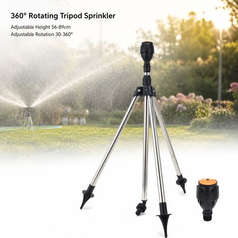 Irrigatore rotante a 360° Toivize - Treppiede regolabile 56-89 cm - Acciaio inossidabile e plastica - Irrigazione automatica per giardino e prato (1/4)