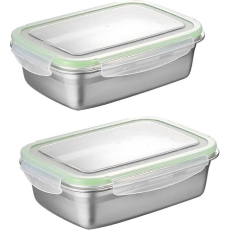 Boîte à bento couvercle hermétique en acier inoxydable (2 pièces) (1/5)